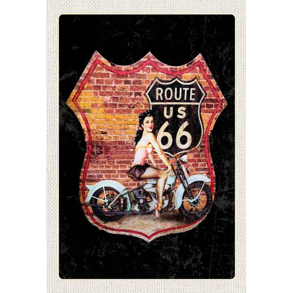 Vianmo Insegna In Legno 30X20 Cm Usa Amerika Route Us 66 Motorrad Frau-image