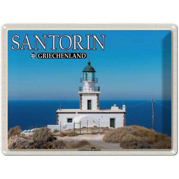 Vianmo Insegna Di Latta 30X40 Cm Santorin Griechenland Leuchtturm Akrotiri-image