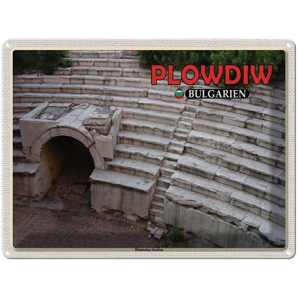 Vianmo Insegna Di Latta 30X40 Cm Plowdiw Bulgarien RöMisches Stadion-image