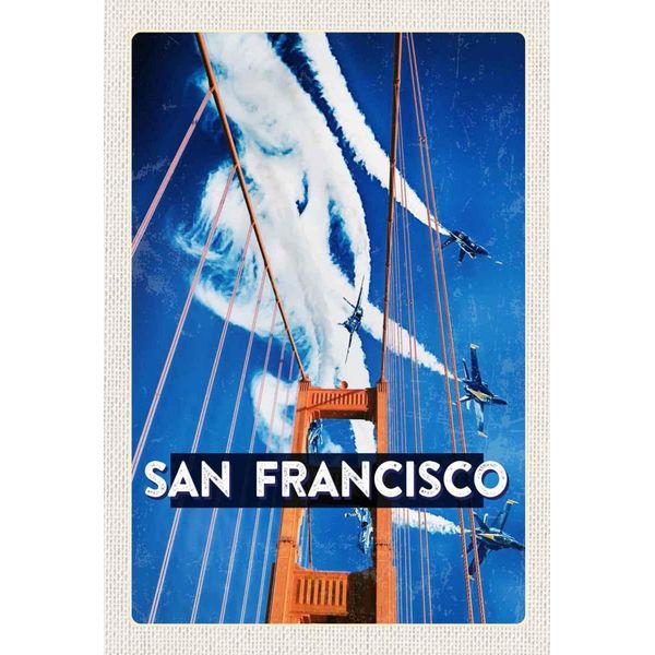 Vianmo Insegna In Legno 30X20 Cm San Francisco BrüCke Flugzeug Himmel-image