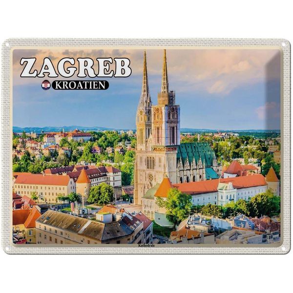 Vianmo Insegna Di Latta 30X40 Cm Zagreb Kroatien Kathedrale Bischofskirche-image