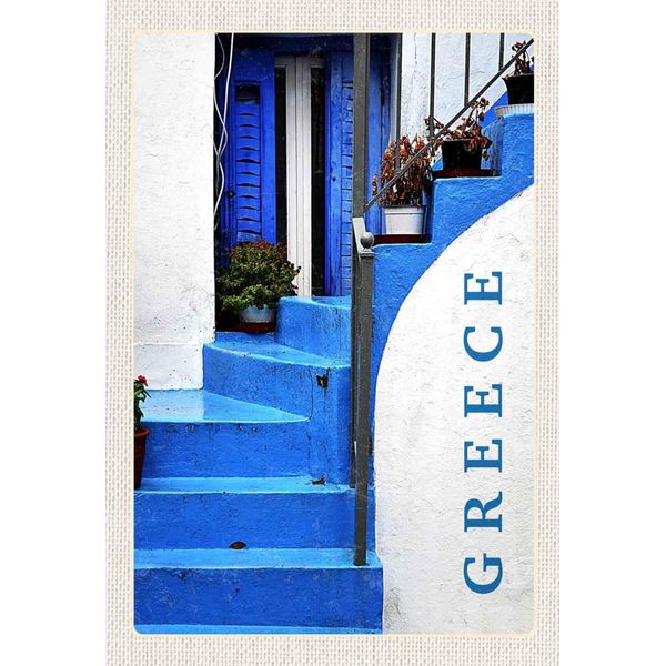 Vianmo Insegna In Legno 30X20 Cm Greece Griechenland Blaue Treppen-image