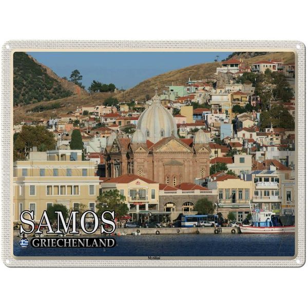 Vianmo Insegna Di Latta 30X40 Cm Samos Griechenland Mytilini Stadt Meer-image