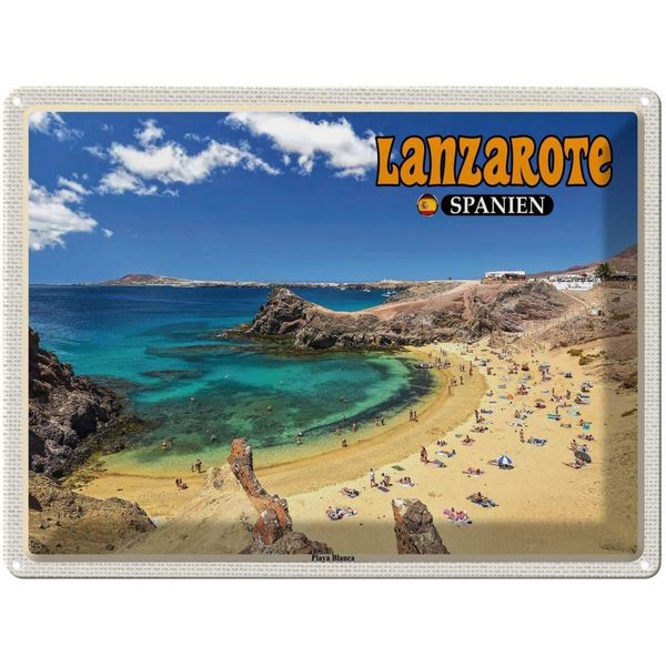 Vianmo Insegna Di Latta 30X40 Cm Lanzarote Spanien Playa Blanca Strand Meer-image