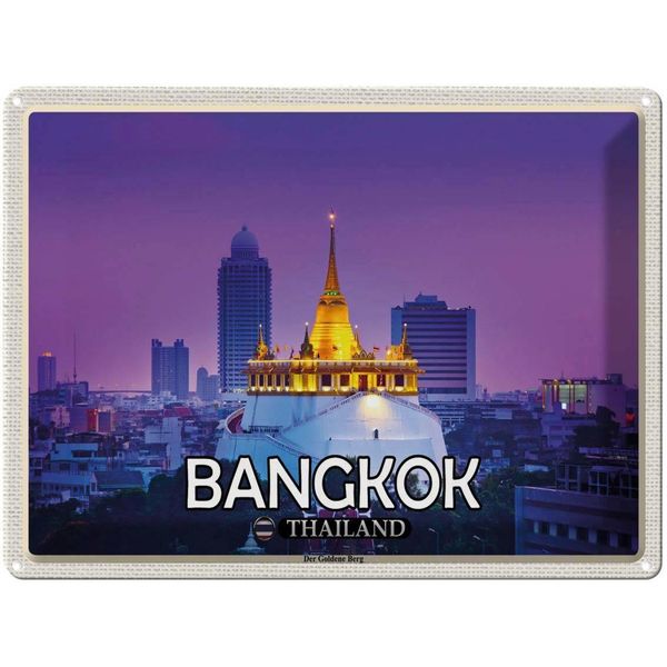 Vianmo Insegna Di Latta 30X40 Cm Bangkok Thailand Der Goldene Berg Tempel-image