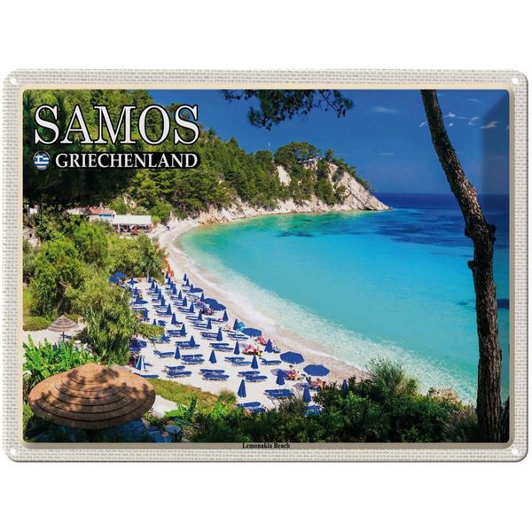 Vianmo Insegna Di Latta 30X40 Cm Samos Griechenland Lemonakia Beach Strand-image