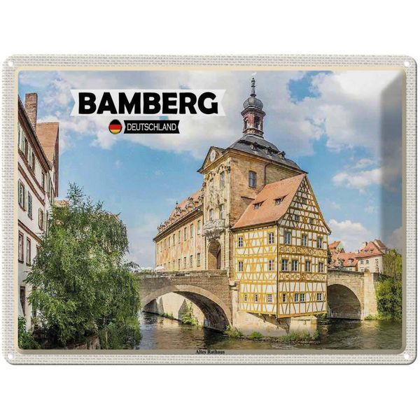 Vianmo Insegna Di Latta 30X40 Cm Bamberg Altes Rathaus Fluss-image