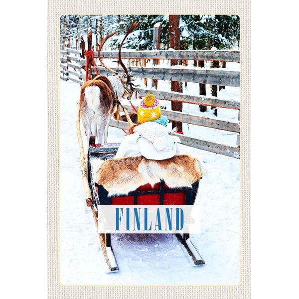 Vianmo Insegna In Legno 30X20 Cm Finnland Schnee Kind Hirsch Schlitten-image