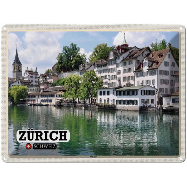 Vianmo Insegna Di Latta 30X40 Cm ZüRich Schweiz Altstadt Fluss-image