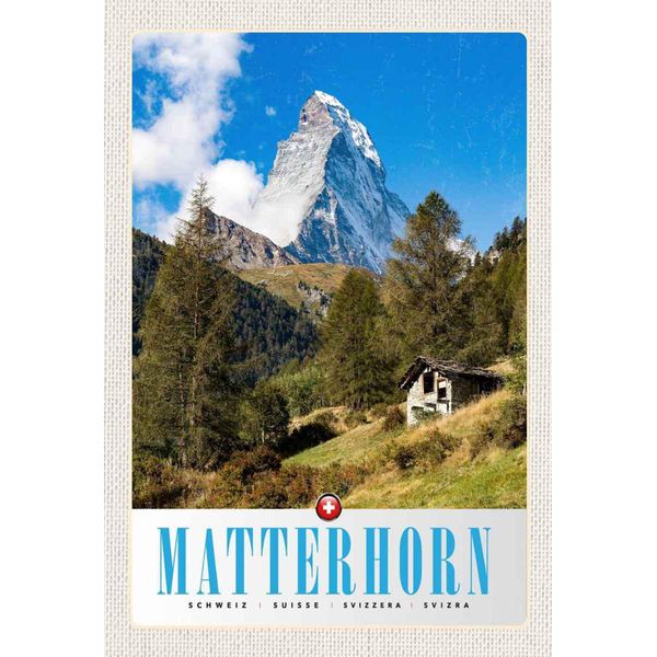 Vianmo Insegna In Legno 30X20 Cm Matterhorn Schweiz Wald Gebirge Schnee-image