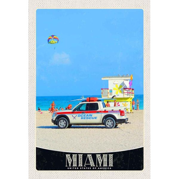 Vianmo Insegna In Legno 30X20 Cm Miami Usa Amerika Ozeanrettung Wagen-image