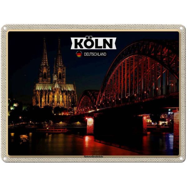 Vianmo Insegna Di Latta 30X40 Cm KöLn HohenzollernbrüCke Nacht-image
