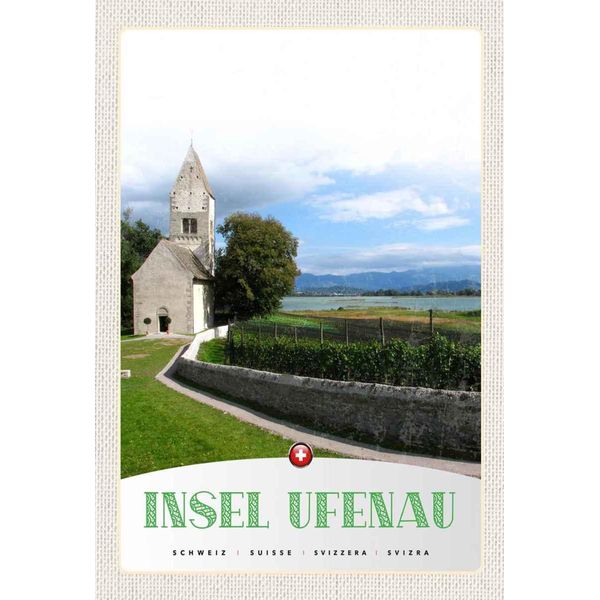 Vianmo Insegna In Legno 30X20 Cm Insel Ufenau Schweiz Kirche Wiese See-image