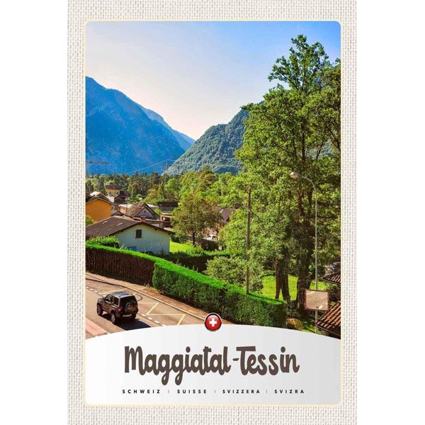 Vianmo Insegna In Legno 30X20 Cm Maggiatal-Tessin Schweiz Stadt Gebirge-image