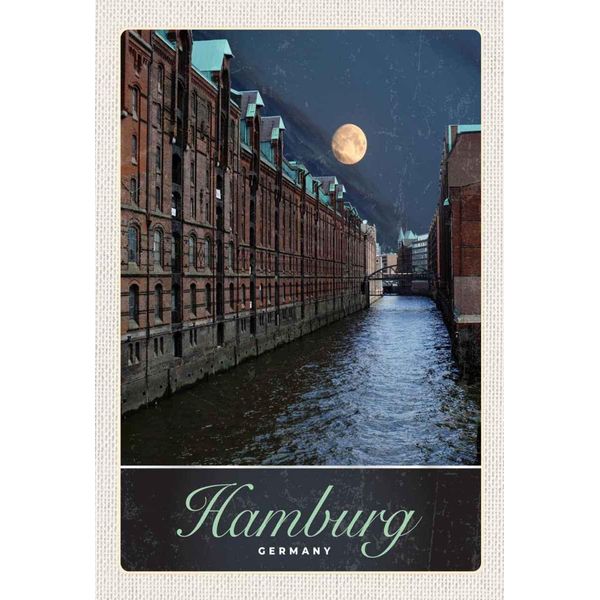 Vianmo Insegna In Legno 30X20 Cm Hamburg Deutschland Fluss Nacht Trip-image