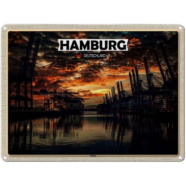 Vianmo Insegna Di Latta 30X40 Cm Hamburg Hafen Sonnenuntergang-image