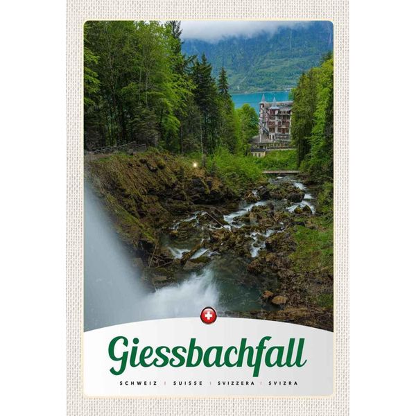 Vianmo Insegna In Legno 30X20 Cm Giessbachfall Wald Wasserfall Natur-image