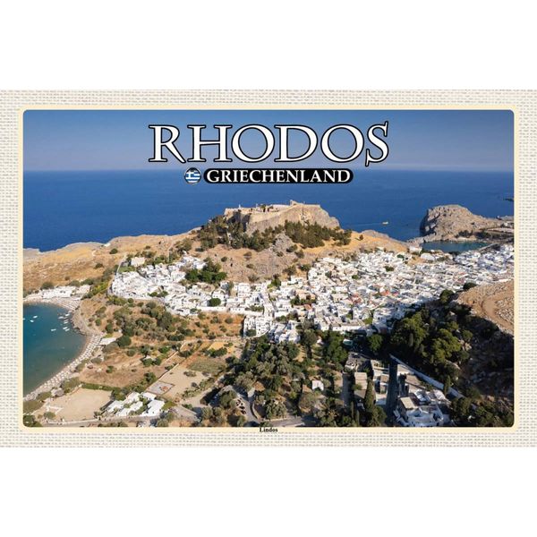 Vianmo Insegna In Legno 12X18 Cm Rhodos Griechenland Lindos Stadt Meer-image