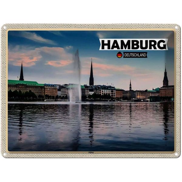 Vianmo Insegna Di Latta 30X40 Cm Hamburg Alster Blick Auf Fluss-image