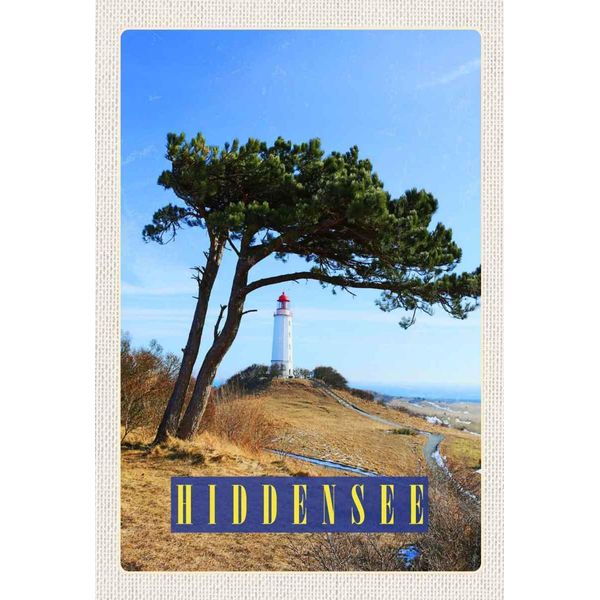 Vianmo Insegna In Legno 30X20 Cm Hiddensee Leuchtturm Baum Weide Wiese-image