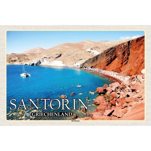 Vianmo Insegna In Legno 12X18 Cm Santorin Griechenland Red Beach Strand-image