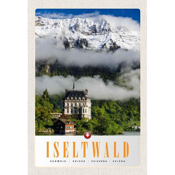 Vianmo Insegna In Legno 30X20 Cm Iseltwald Gebirge Schnee Wald Schloss-image