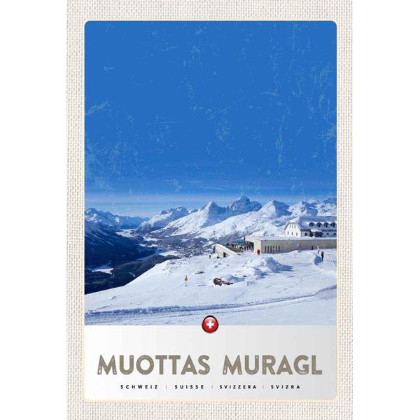 Vianmo Insegna In Legno 30X20 Cm Muottas Murgal Schweiz Gebirge Schnee-image