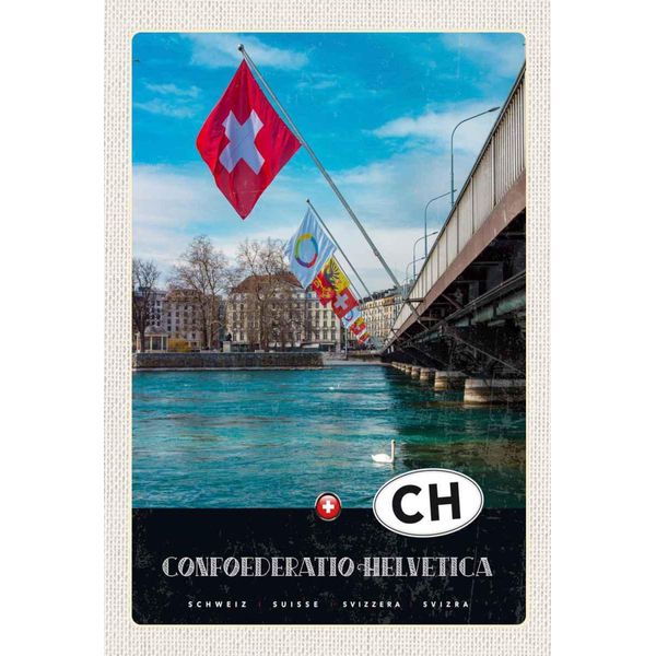 Vianmo Insegna In Legno 30X20 Cm Confoederatio Helvetica BrüCke Flagge-image