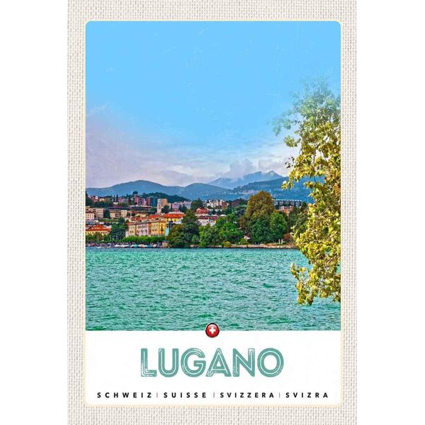 Vianmo Insegna In Legno 30X20 Cm Lugano Schweiz See Ausblick Auf Stadt-image