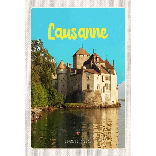 Vianmo Insegna In Legno 30X20 Cm Lausanne Schloss See Schweiz Reiseziel-image