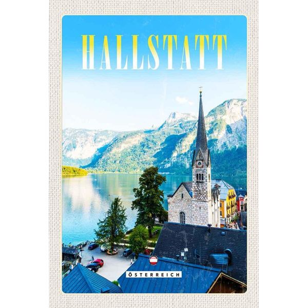 Vianmo Insegna In Legno 30X20 Cm Hallstatt ÖSterreich Berge Kirche-image