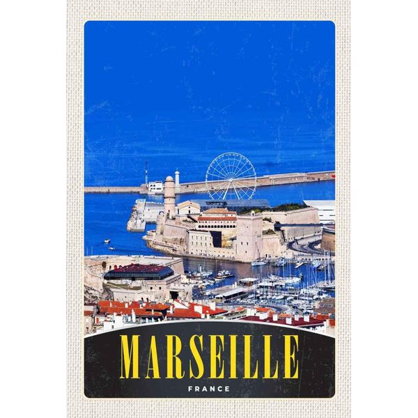 Vianmo Insegna In Legno 30X20 Cm Marseille Frankreich Stadt Riesenrad-image
