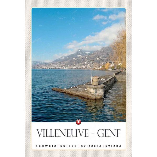 Vianmo Insegna In Legno 30X20 Cm Villeneuve-Genf Schweiz Wanderung-image