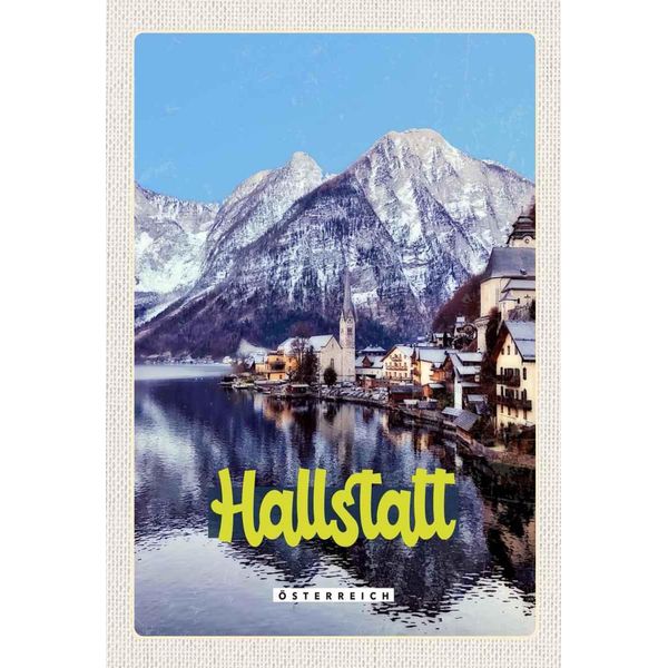 Vianmo Insegna In Legno 30X20 Cm Hallstatt ÖSterreich Berge Winterzeit-image
