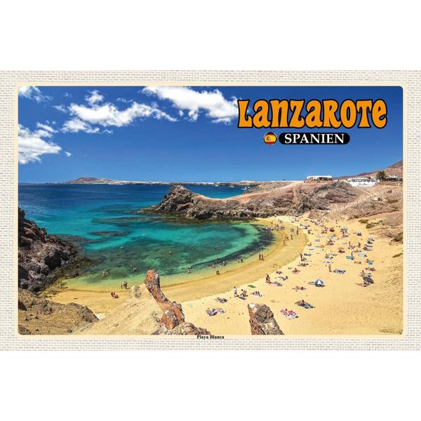 Vianmo Insegna In Legno 12X18 Cm Lanzarote Spanien Playa Blanca Strand Meer-image