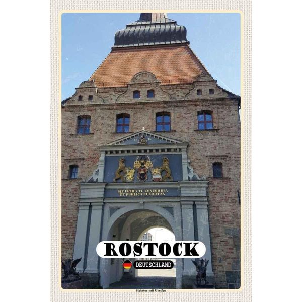 Vianmo Insegna In Legno 30X20 Cm Rostock Steintor Mit Greifen-image