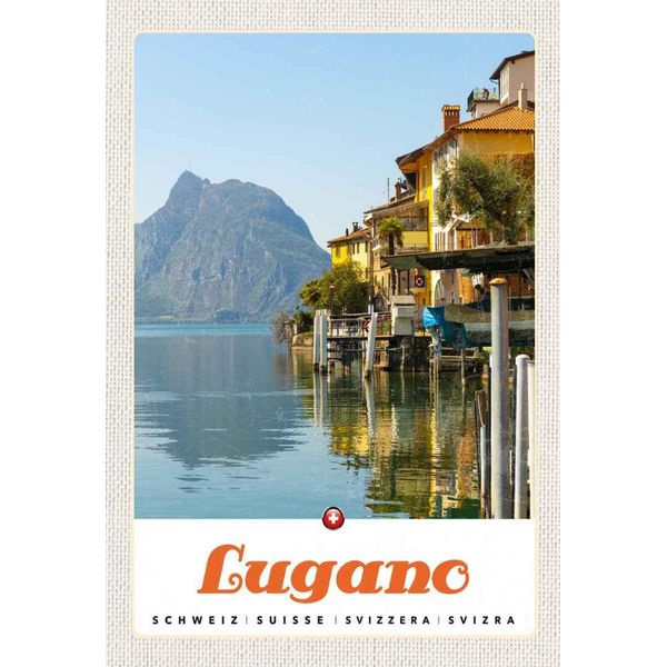 Vianmo Insegna In Legno 30X20 Cm Lugano Schweiz See Ausblick Auf Berg-image