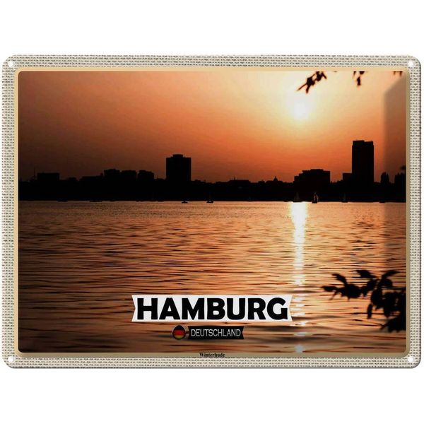 Vianmo Insegna Di Latta 30X40 Cm Hamburg Winterhude Sonnenuntergang-image