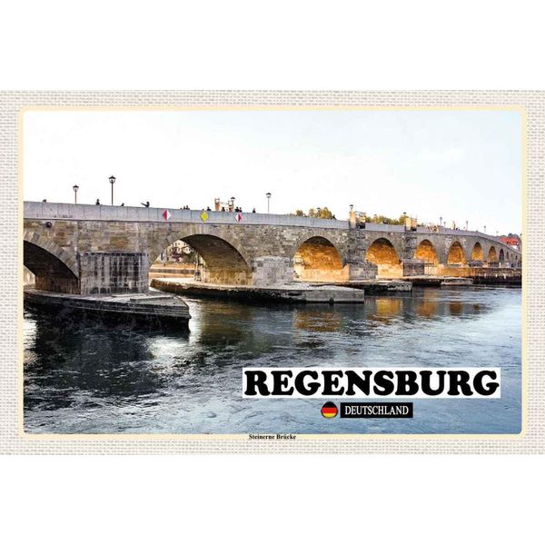 Vianmo Insegna In Legno 20X30 Cm Regensburg Steinerne BrüCke Fluss-image