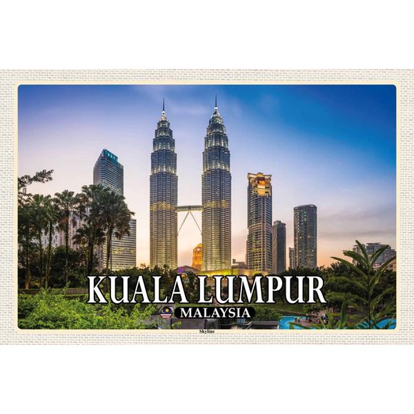 Vianmo Insegna In Legno 12X18 Cm Kuala Lumpur Malaysia Skyline-image