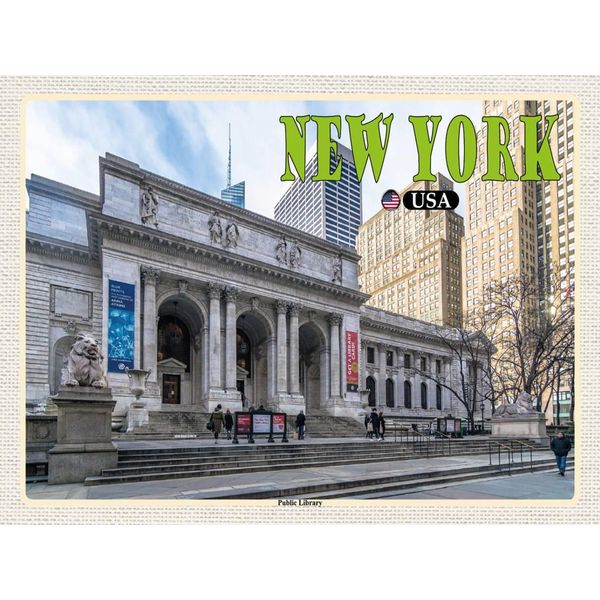 Vianmo Insegna In Legno 30X40 Cm New York Usa Public Library Bibliothek-image