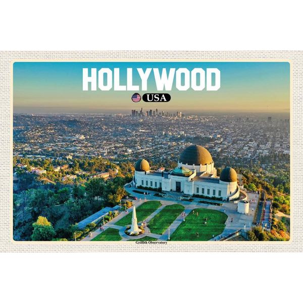 Vianmo Insegna In Legno 12X18 Cm Hollywood Usa Griffith Observatory-image