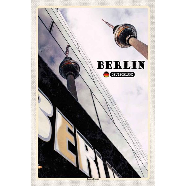 Vianmo Insegna In Legno 30X20 Cm Berlin Fernsehrturm Deutschland-image