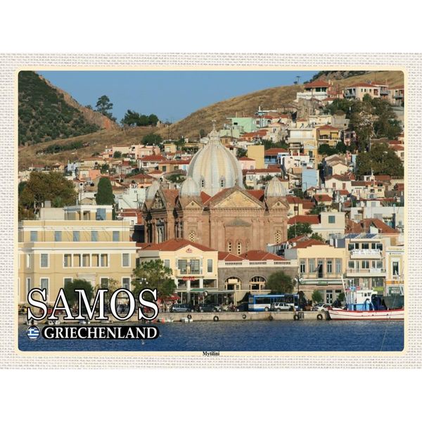 Vianmo Insegna In Legno 30X40 Cm Samos Griechenland Mytilini Stadt Meer-image