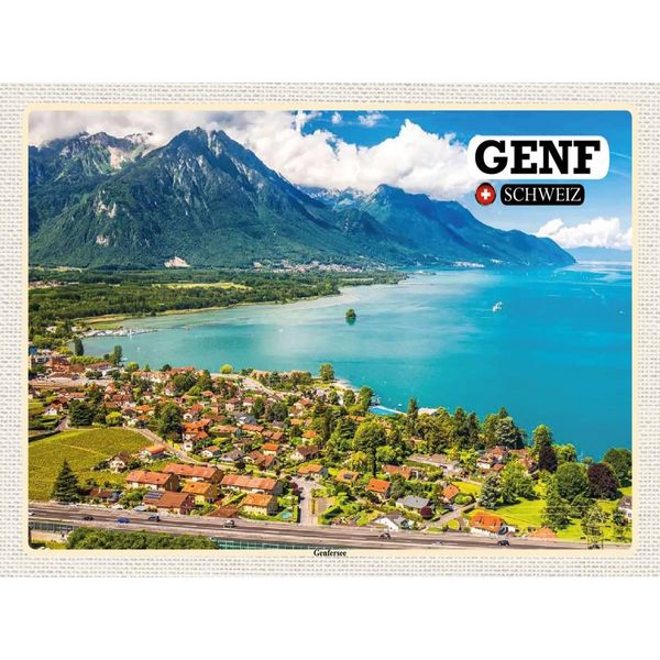 Vianmo Insegna In Legno 30X40 Cm Genf Schweiz Genfersee Natur-image