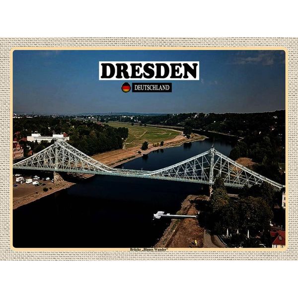 Vianmo Insegna In Legno 30X40 Cm Dresden BrüCke Blaues Wunder-image