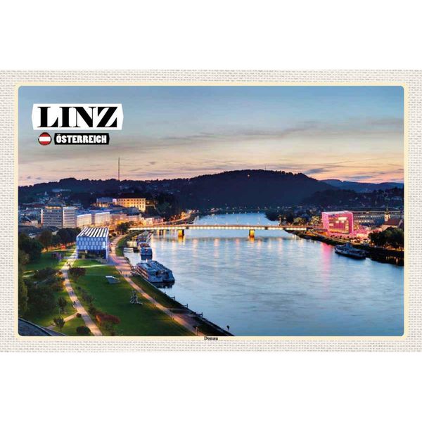 Vianmo Insegna In Legno 20X30 Cm Linz ÖSterreich Donau Fluss-image