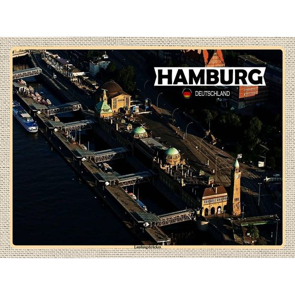 Vianmo Insegna In Legno 30X40 Cm Hamburg Blick Auf LandungsbrüCken-image