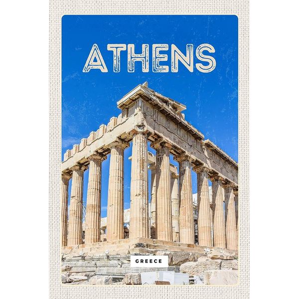Vianmo Insegna In Legno 18X12 Cm Athen Greece Akropolis Geschenk-image