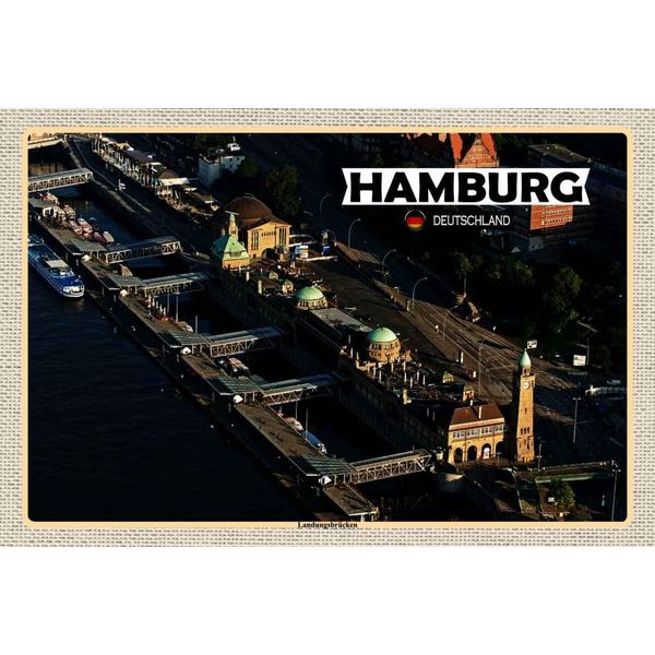 Vianmo Insegna In Legno 20X30 Cm Hamburg Blick Auf LandungsbrüCken-image